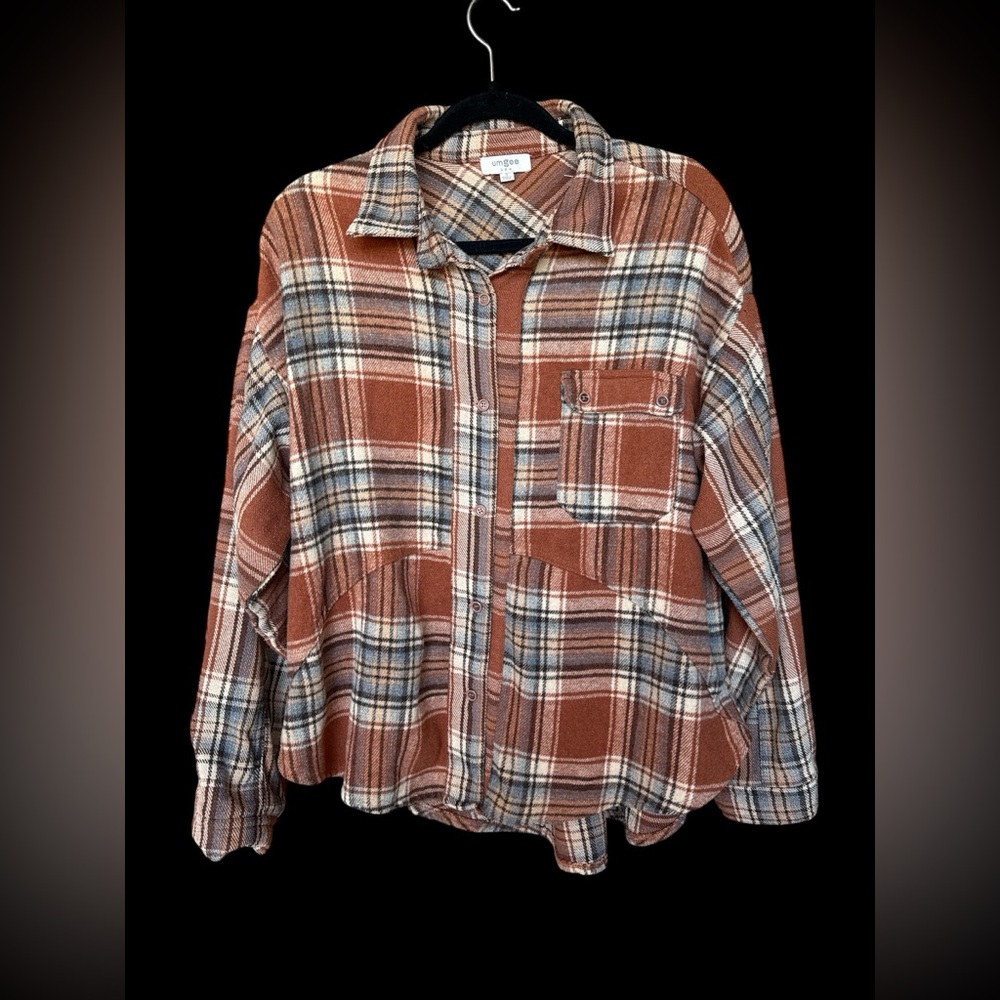 Umgee Multicolor Patchwork Plaid Shirt Size Small